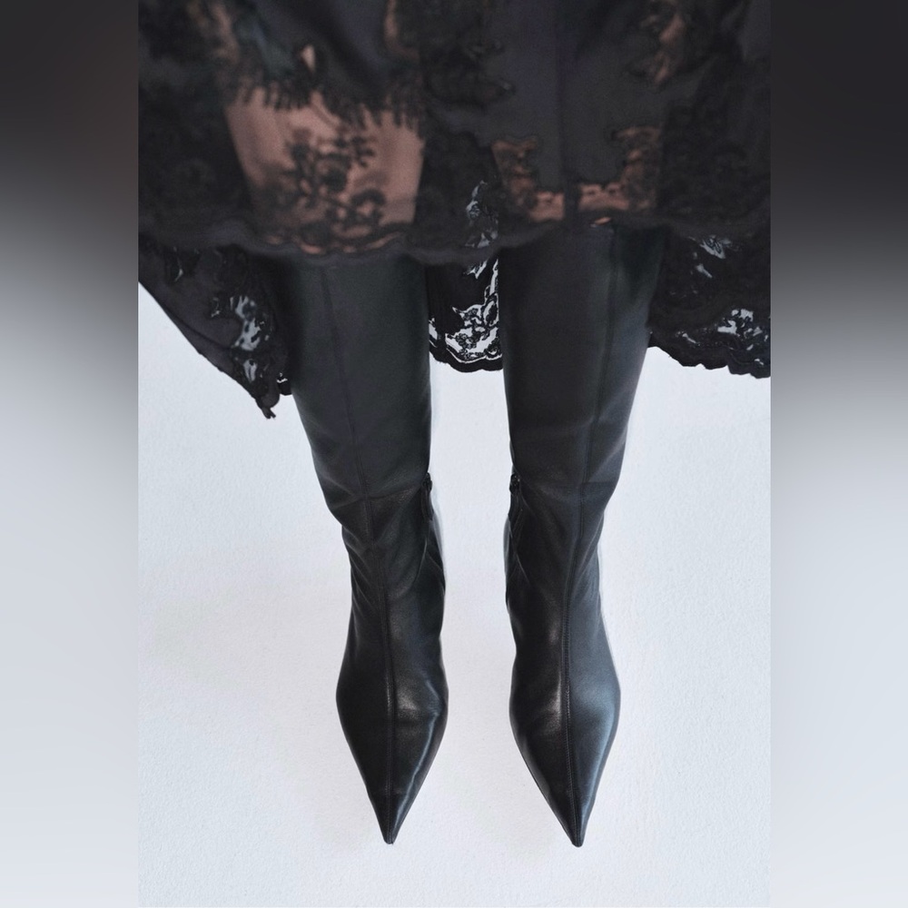 New H&M Studio Collection Premium Selection Knee High Boots leather black Sz 6